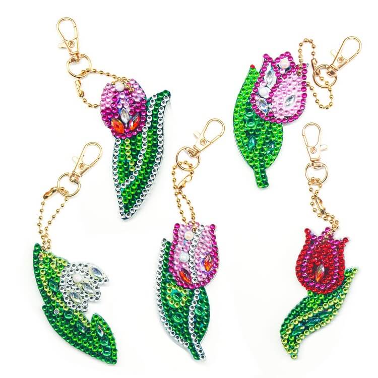 5pcs DIY Flower Diamond Painting Keychains