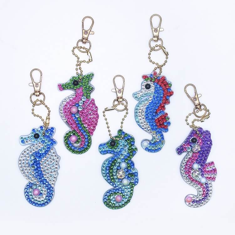 5pcs DIY Hippocampus Diamond Painting Keychains