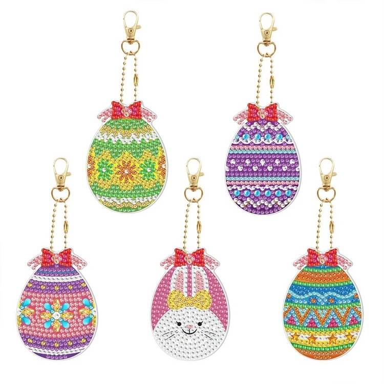 5pcs egg diamond painting keychain kit