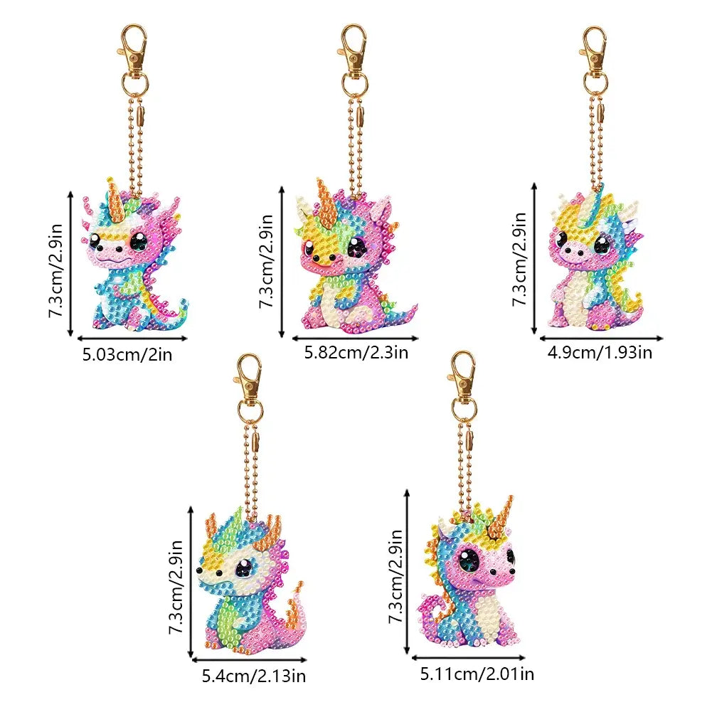 5pcs Pterosaur Baby DIY Diamond Painting Keychains / Bag Pendants Sizes