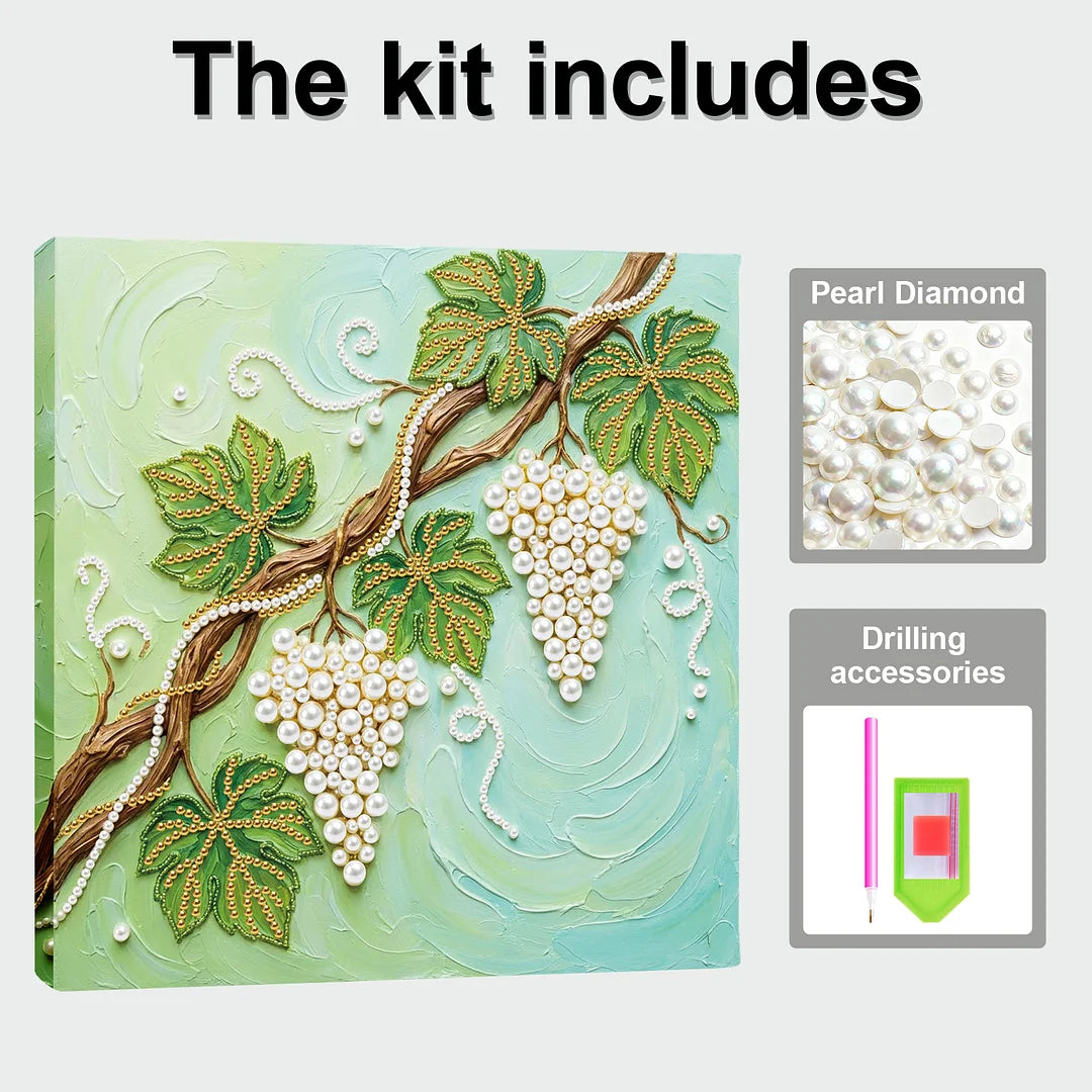 DIY Pearl Painting With Frame - Handmade Self-Adhesive Pearls - Grape (25*25cm)
