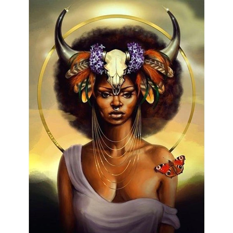 OYA The Buffalo Woman African Full Round Diamond Painting Kits