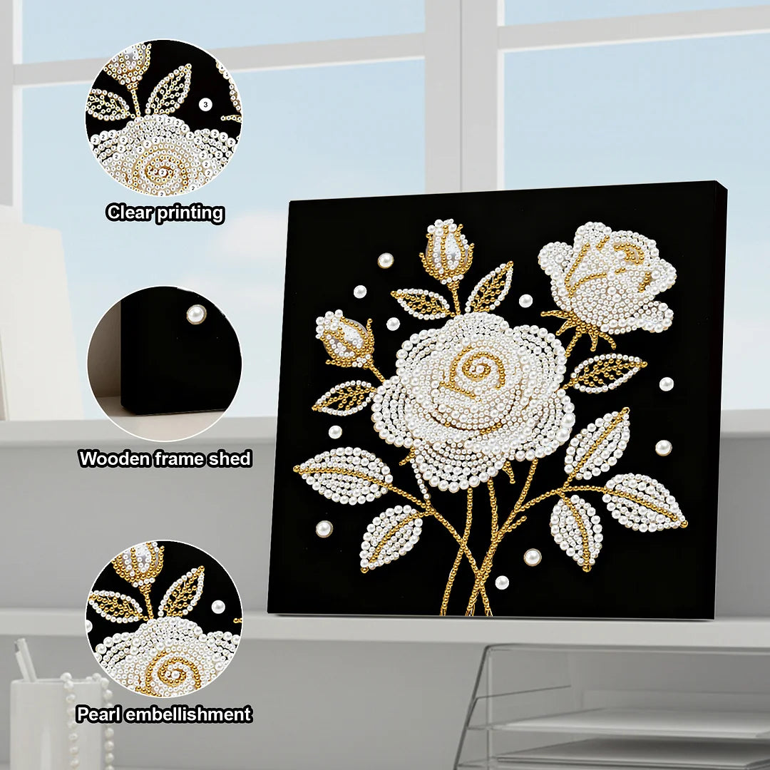 DIY Pearl Painting With Frame - Handmade Self-Adhesive Pearls - Rose (25*25cm)