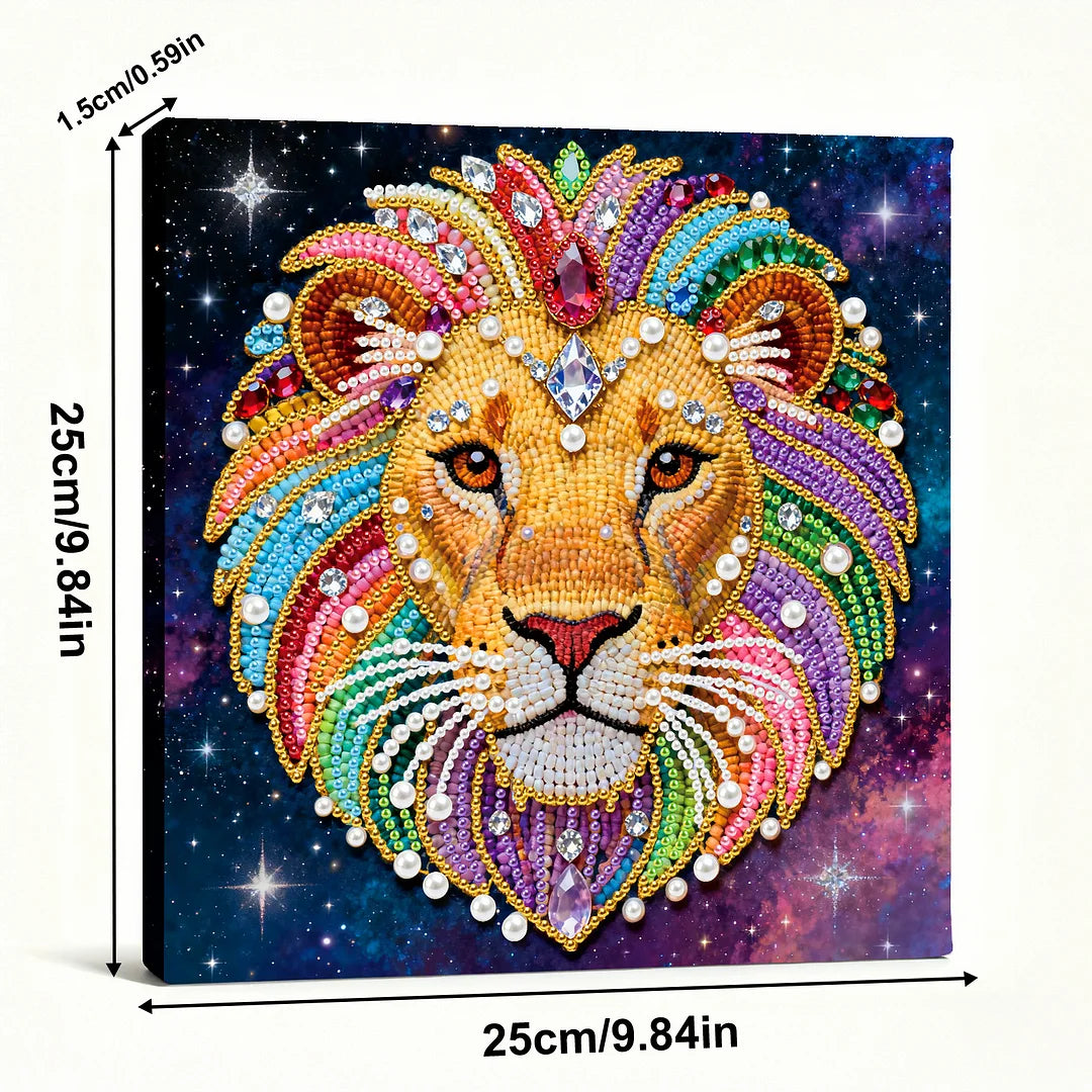 DIY Pearl Painting With Frame - Handmade Self-Adhesive Pearls - Lion (25*25cm) A