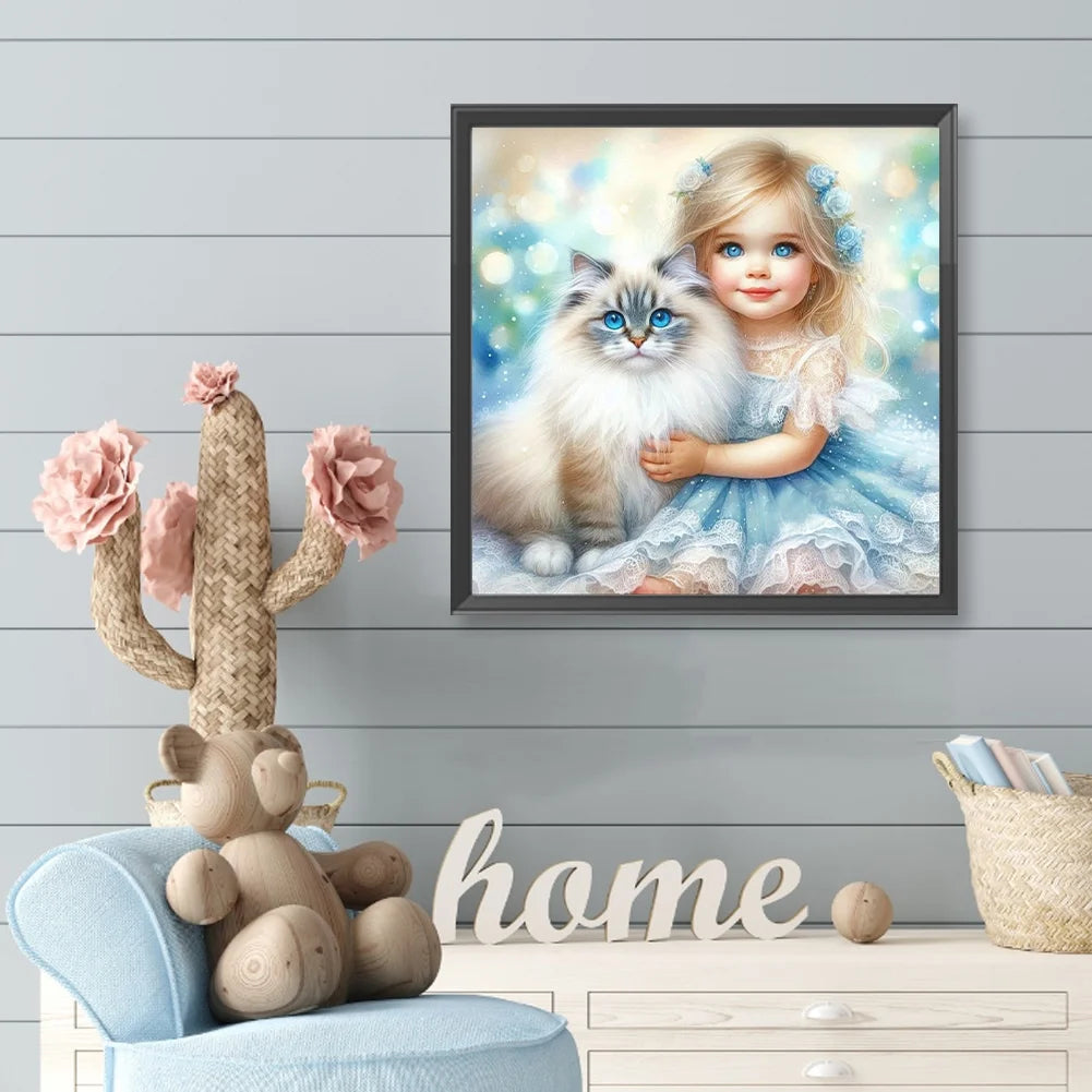 Diamond Painting - Full Round / Square - Cat and Girl Q