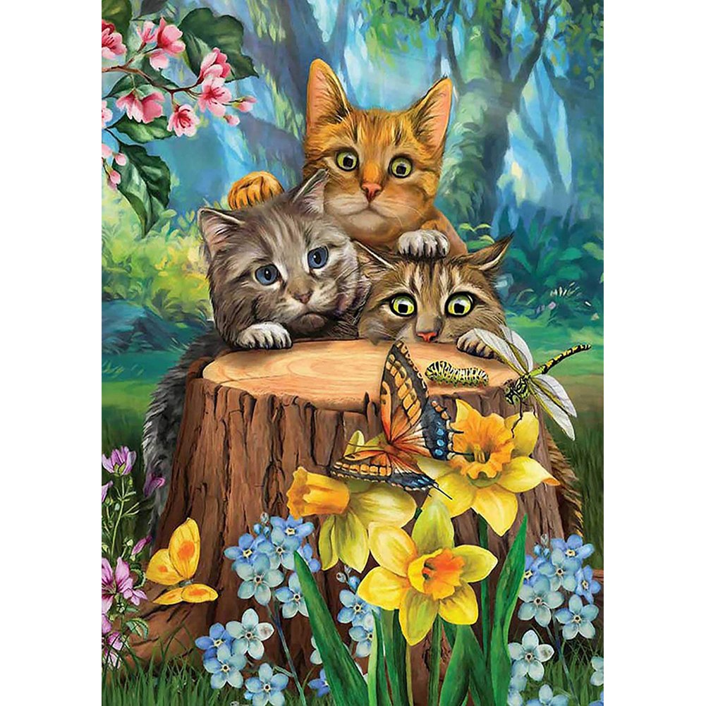 5D Diamond Painting Kit Full Round Beads Art Three Cats