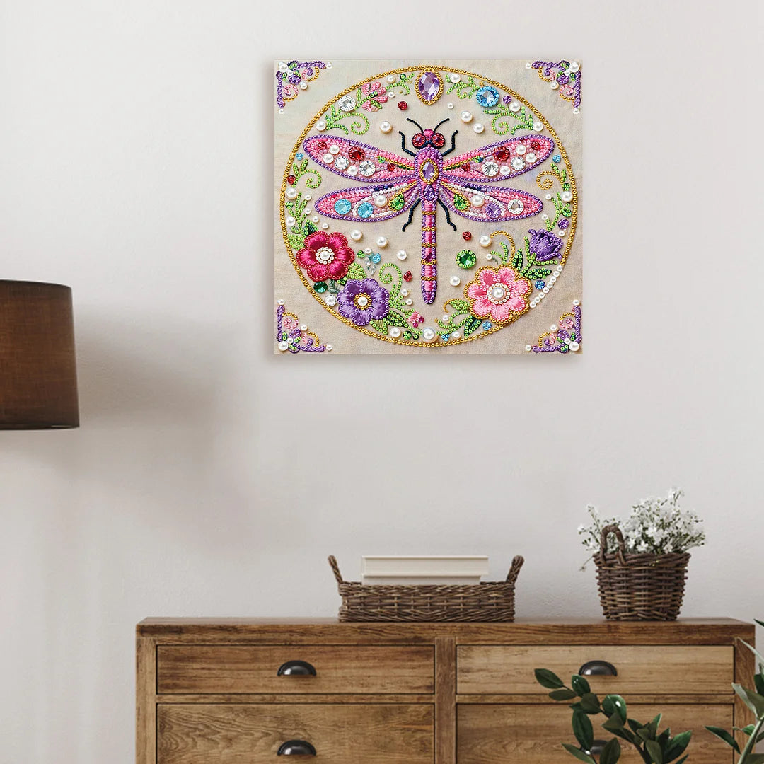 DIY Pearl Painting With Frame - Handmade Self-Adhesive Pearls - Dragonfly (25*25cm) B