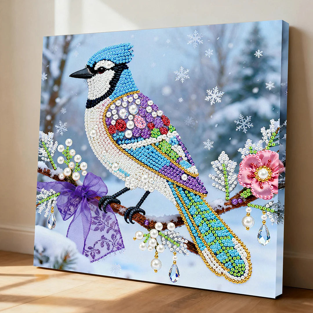 DIY Pearl Painting With Frame - Handmade Self-Adhesive Pearls - Bird (25*25cm)