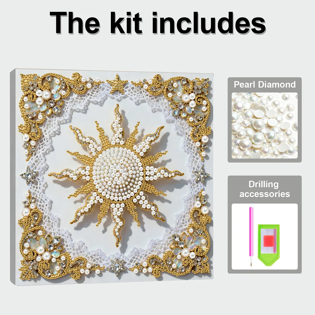 DIY Pearl Painting With Frame - Handmade Self-Adhesive Pearls - Sun (25*25cm)