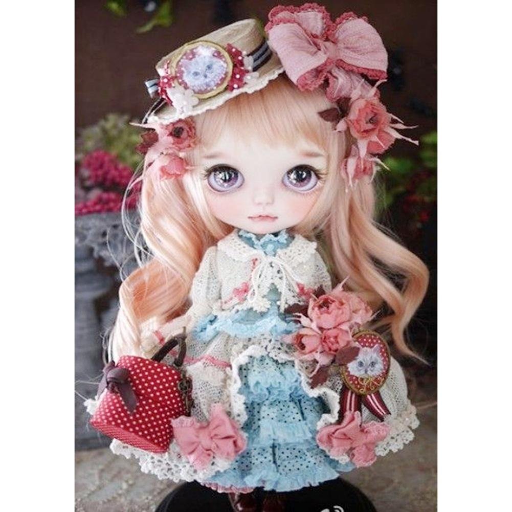 Diamond Painting - Full Round - Cute Girl Doll With Curly Hair