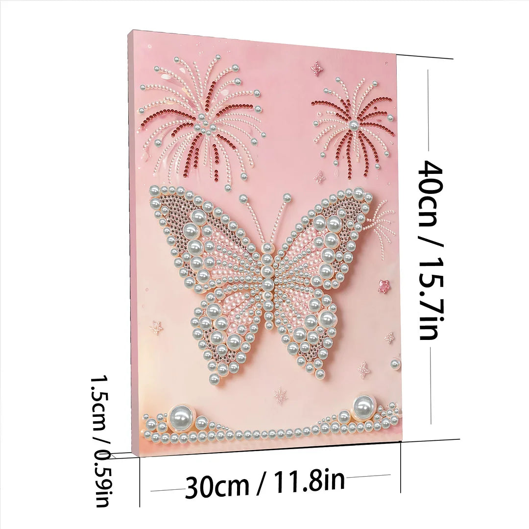 DIY Pearl Painting With Frame - Handmade Self-Adhesive Pearls - Butterfly (30*40cm) E