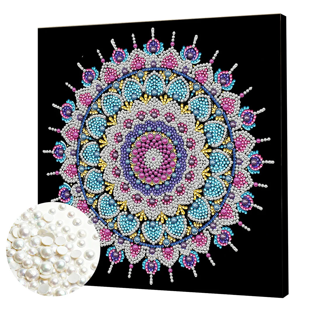 DIY Pearl Painting With Frame - Handmade Self-Adhesive Pearls - Pastel Lace Mandala(25*25cm)