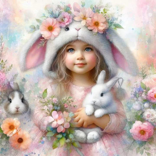 Diamond Painting - Full Round / Square - Rabbit and Girl