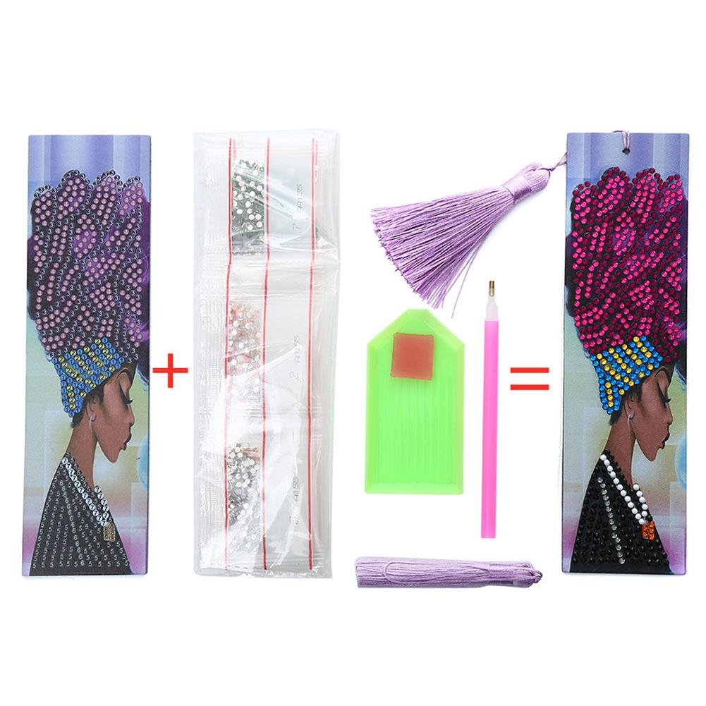 DIY Special Shape Diamond Painting Leather Lady Bookmark with Tassel Crafts
