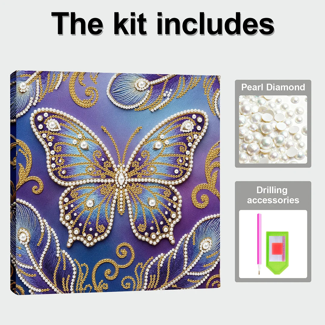 DIY Pearl Painting With Frame - Handmade Self-Adhesive Pearls - Butterfly (25*25cm) G