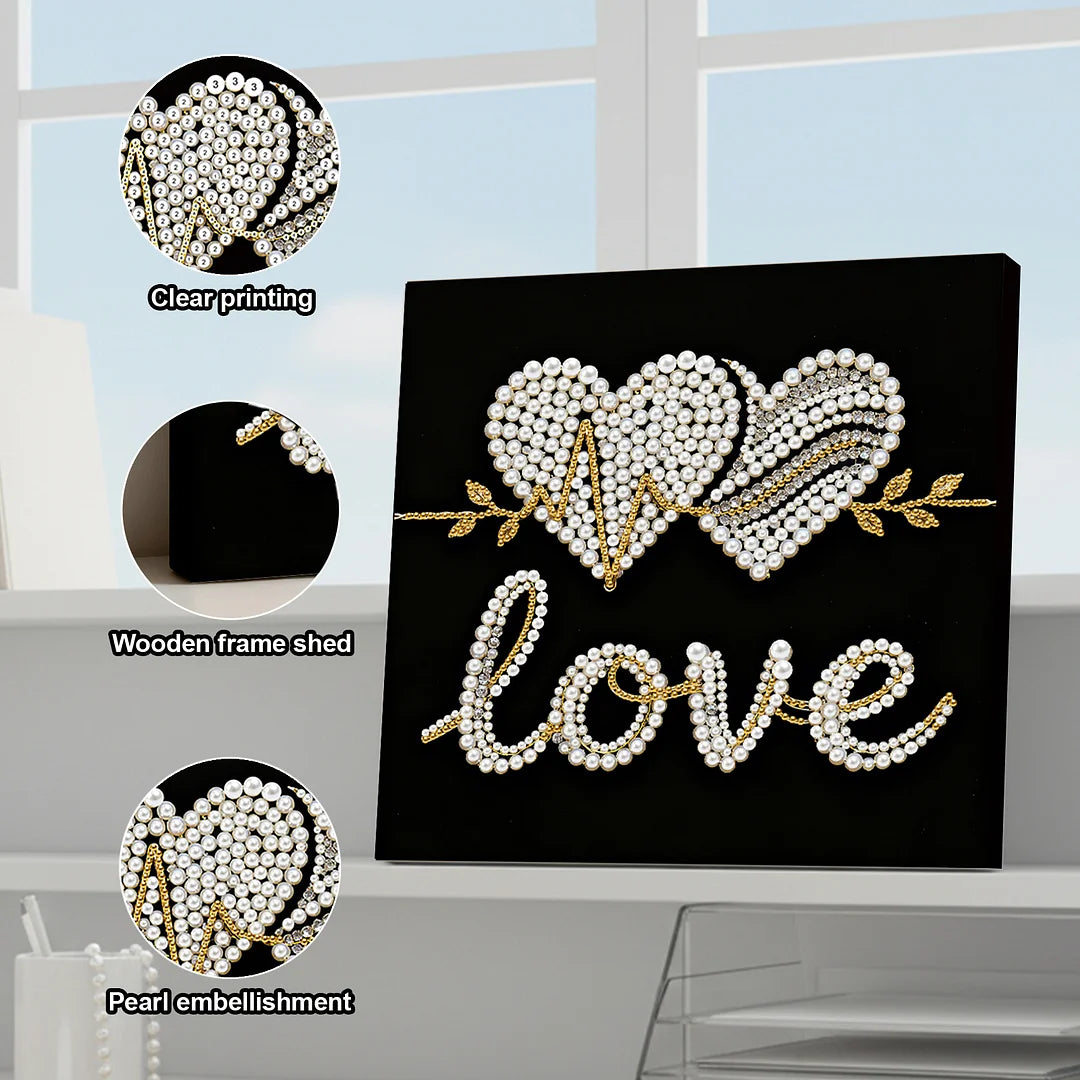 DIY Pearl Painting With Frame - Handmade Self-Adhesive Pearls - Love (25*25cm)