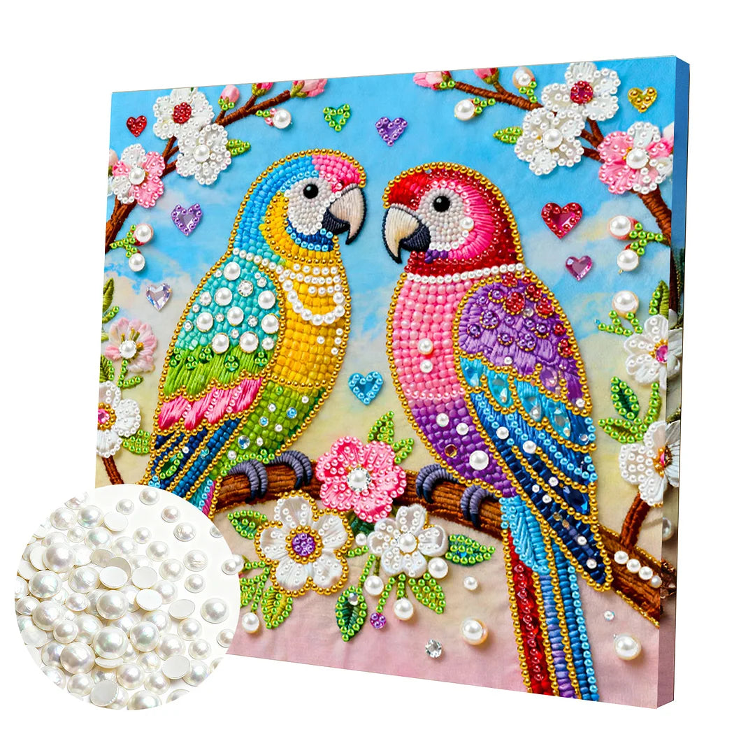 DIY Pearl Painting With Frame - Handmade Self-Adhesive Pearls - Birds (25*25cm)