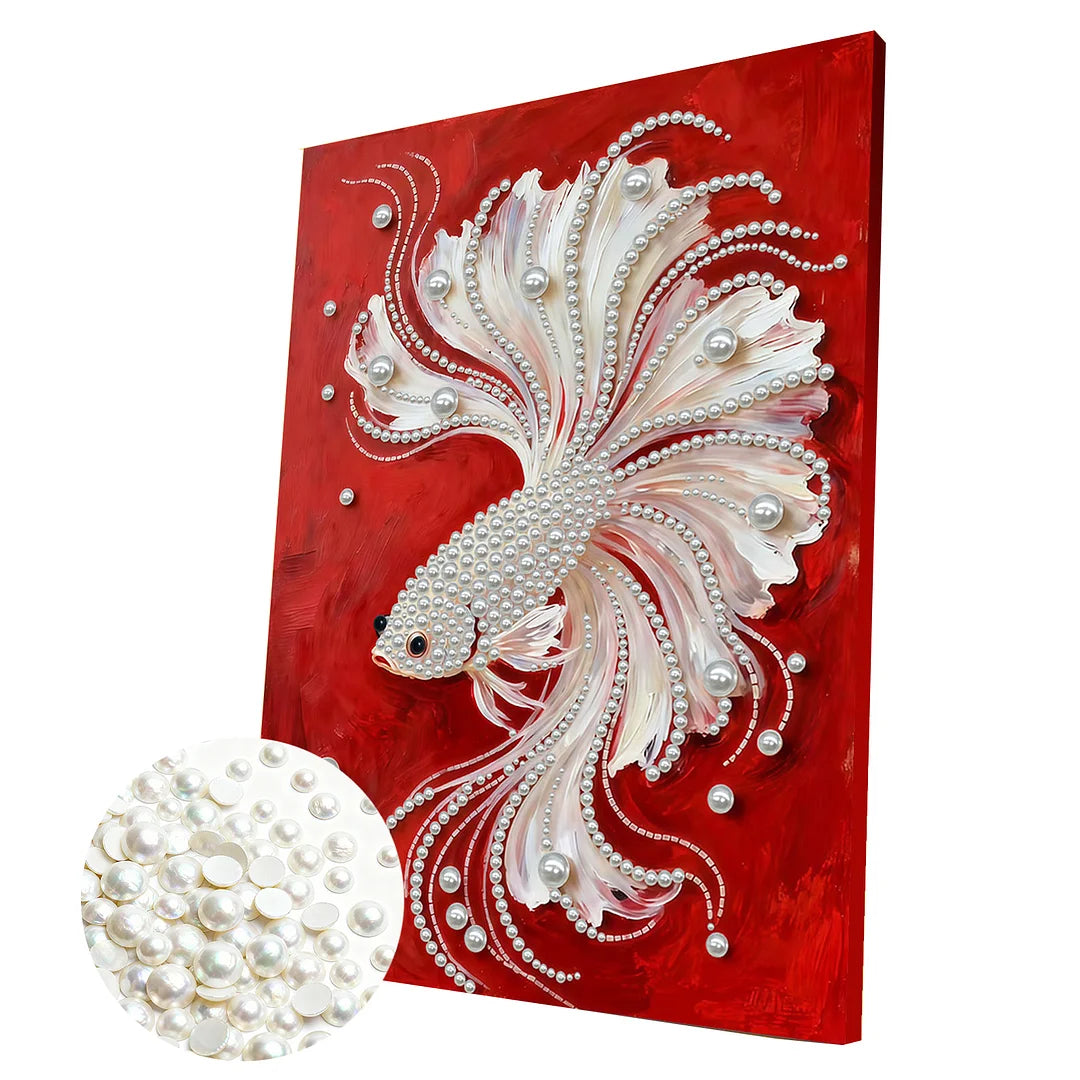 DIY Pearl Painting With Frame - Handmade Self-Adhesive Pearls - Fish (30*40cm)