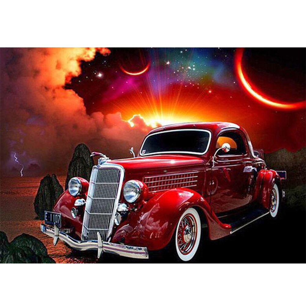 5D Diy Diamond Painting Kit Full Round Beads Retro Car