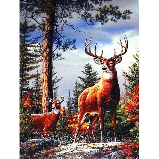 5D Diy Diamond Painting Kit Full Round Beads Forest Elk