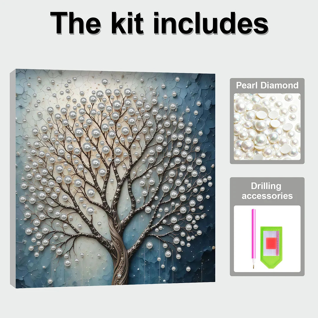 DIY Pearl Painting With Frame - Handmade Self-Adhesive Pearls - Sacred Tree (30*30cm)