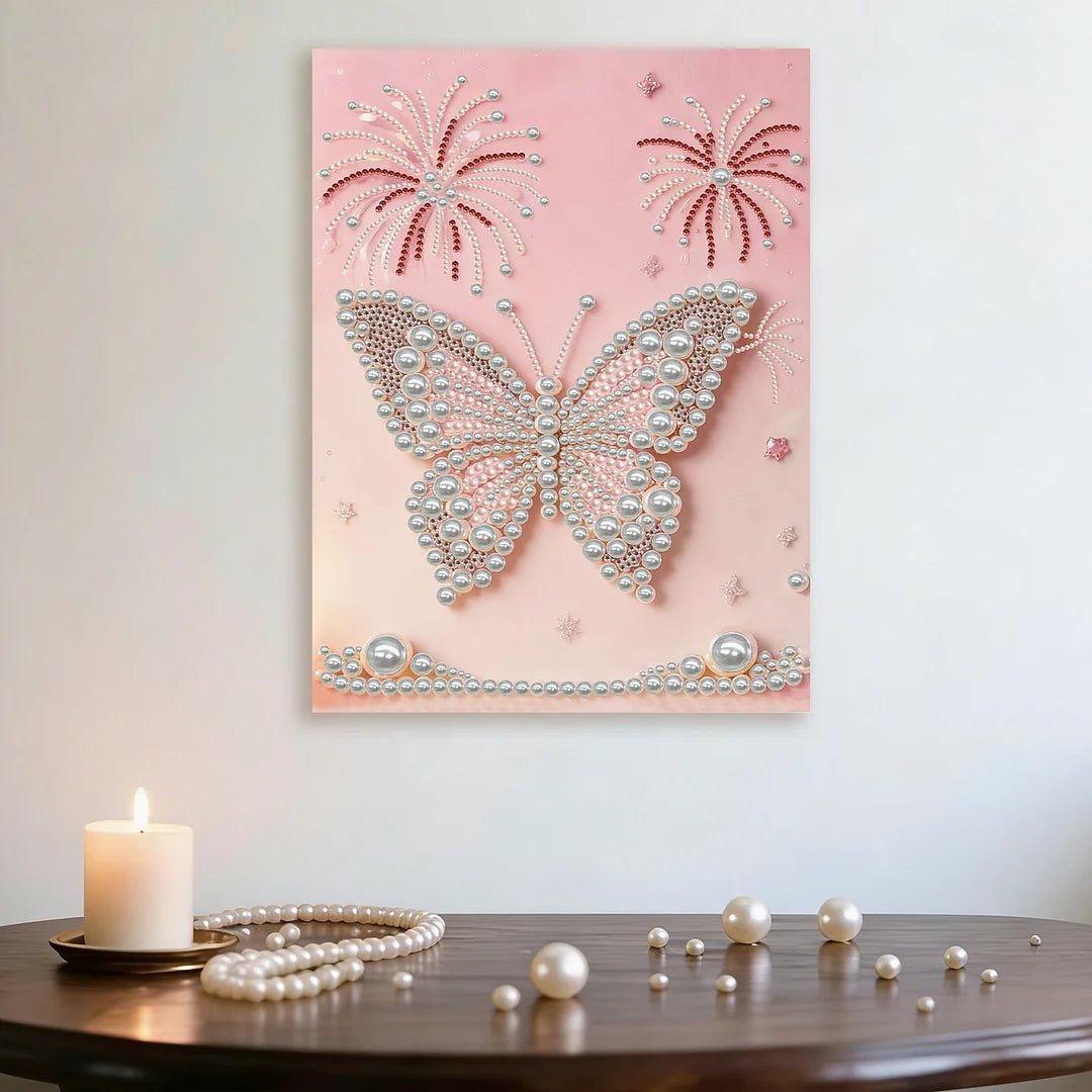 DIY Pearl Painting With Frame - Handmade Self-Adhesive Pearls - Butterfly (30*40cm) E