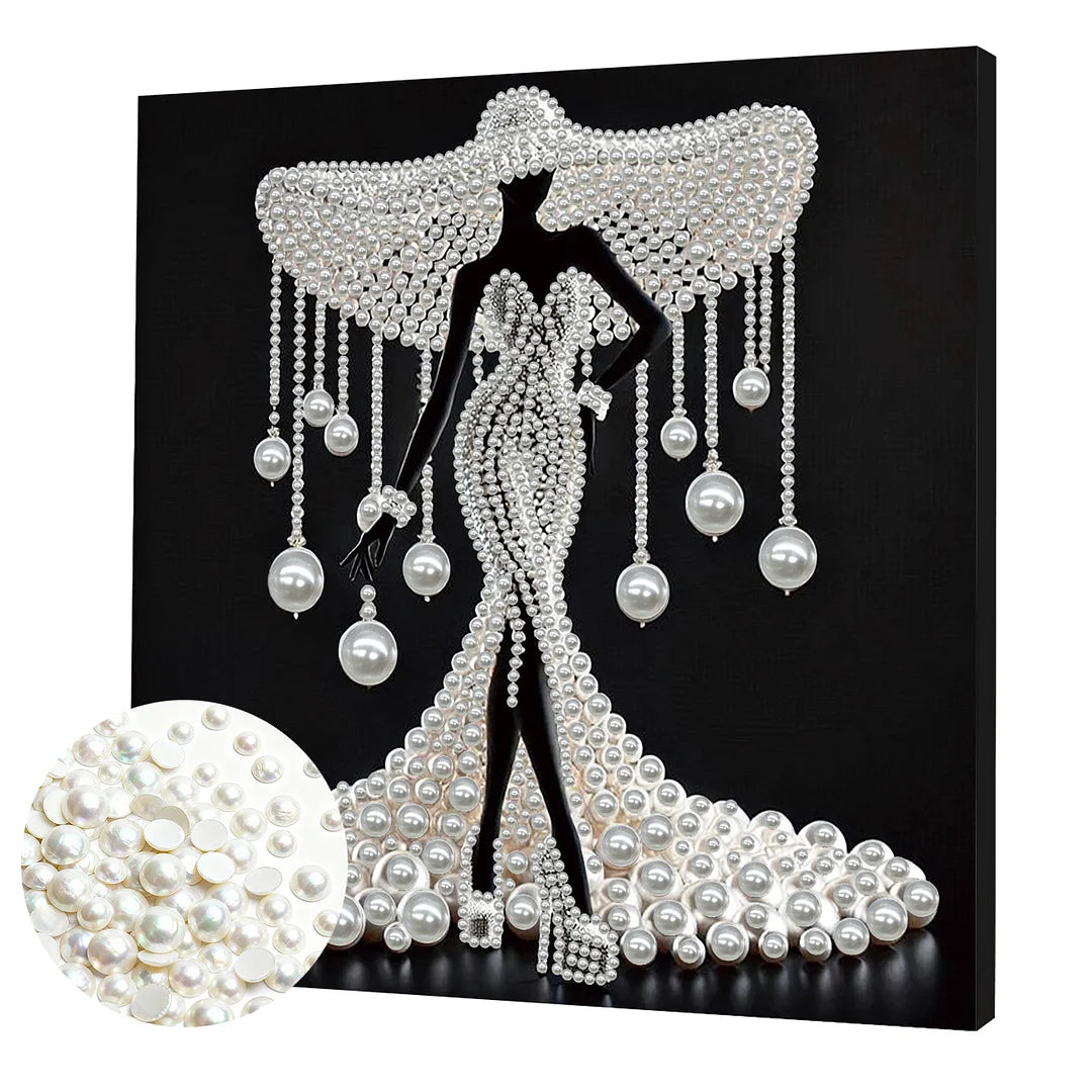 DIY Pearl Painting With Frame - Handmade Self-Adhesive Pearls - White Pearl Lady (30*30cm) A