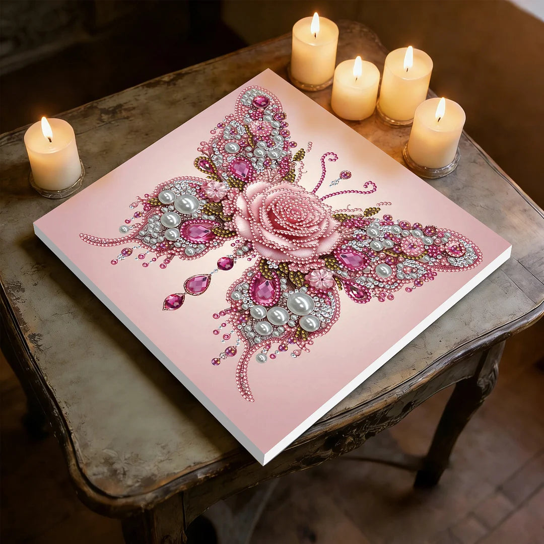 DIY Pearl Painting With Frame - Handmade Self-Adhesive Pearls - Rose Butterfly (25*25cm)