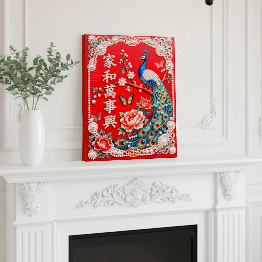 DIY Pearl Painting With Frame - Handmade Self-Adhesive Pearls - Peacock Harmony Home (40*50cm)