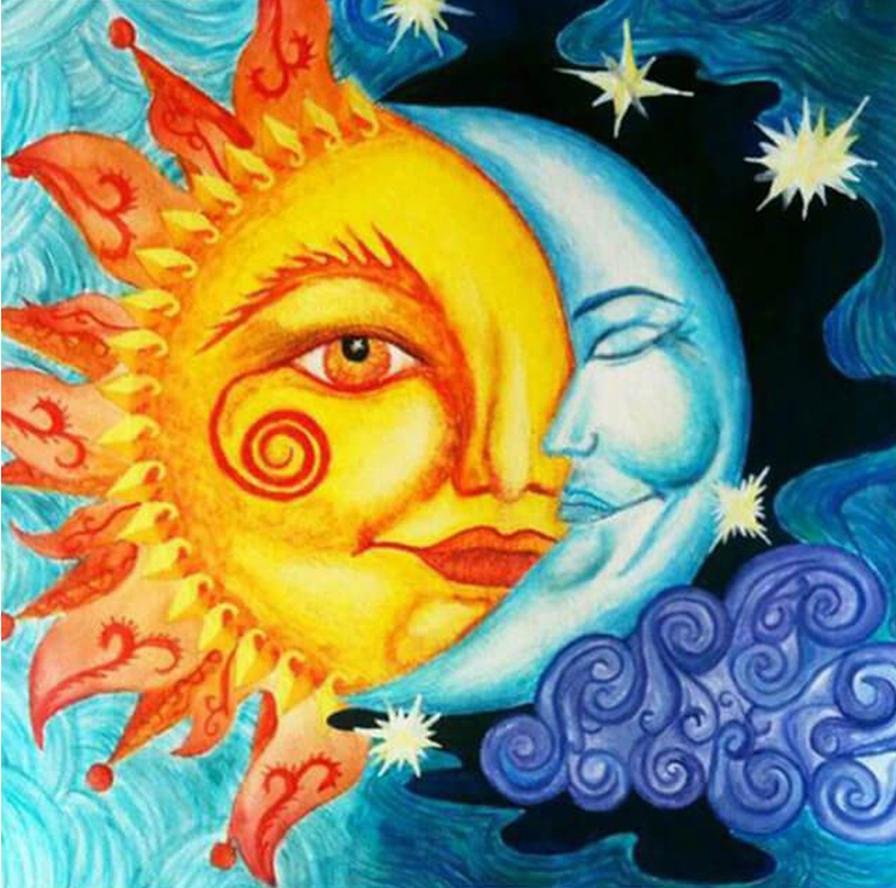 5D Diy Diamond Painting Kit Full Round Beads Sun & Moon Face