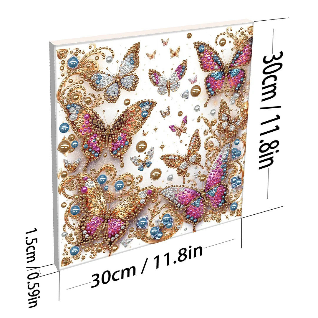 DIY Pearl Painting With Frame - Handmade Self-Adhesive Pearls - Gold Butterfly (30*30cm)