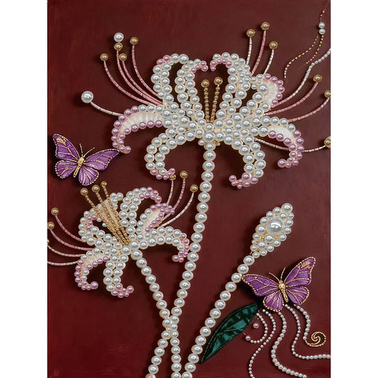 DIY Pearl Painting With Frame - Handmade Self-Adhesive Pearls - Lily Butterfly (30*40cm)