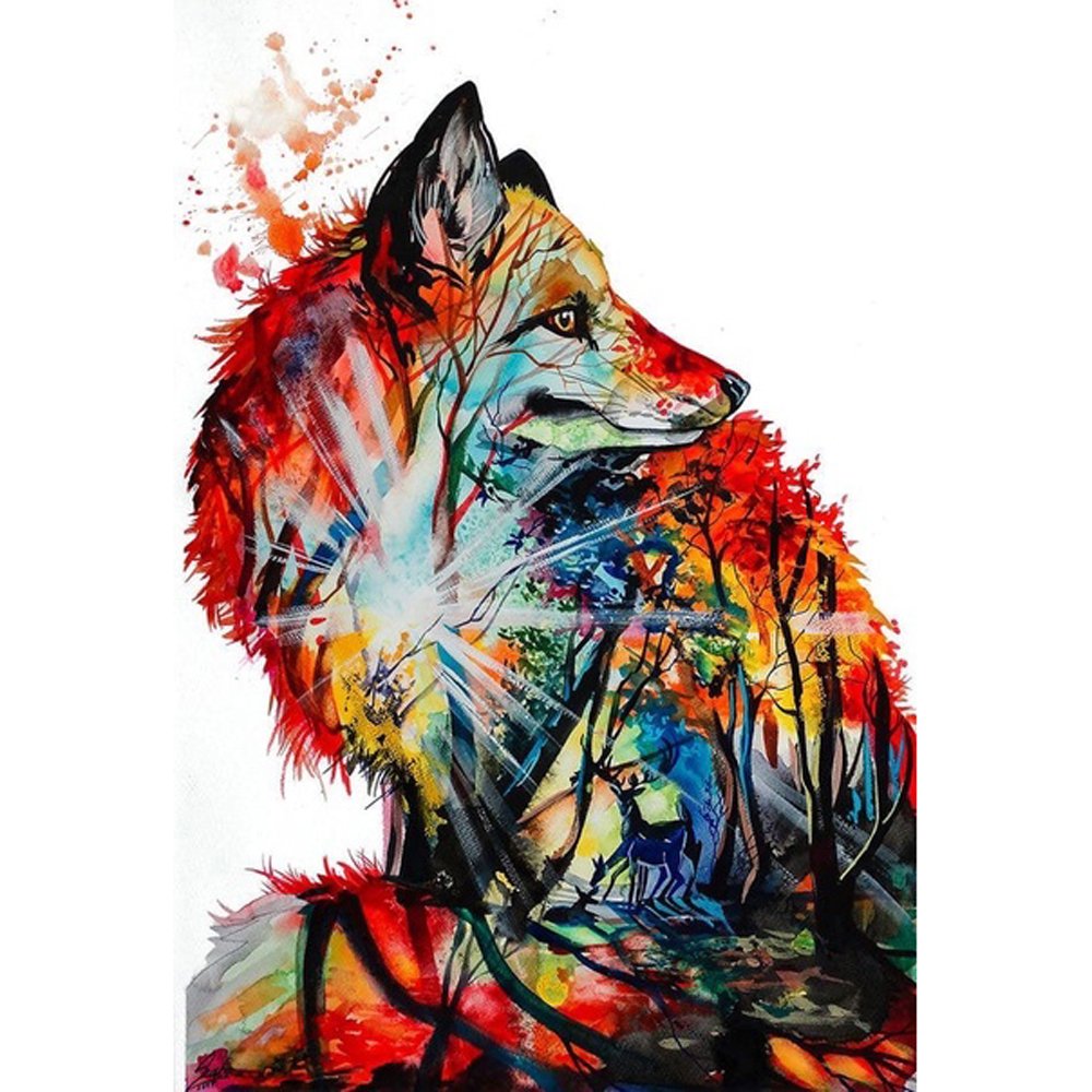 diamond painting art wolf autumn nature scenery