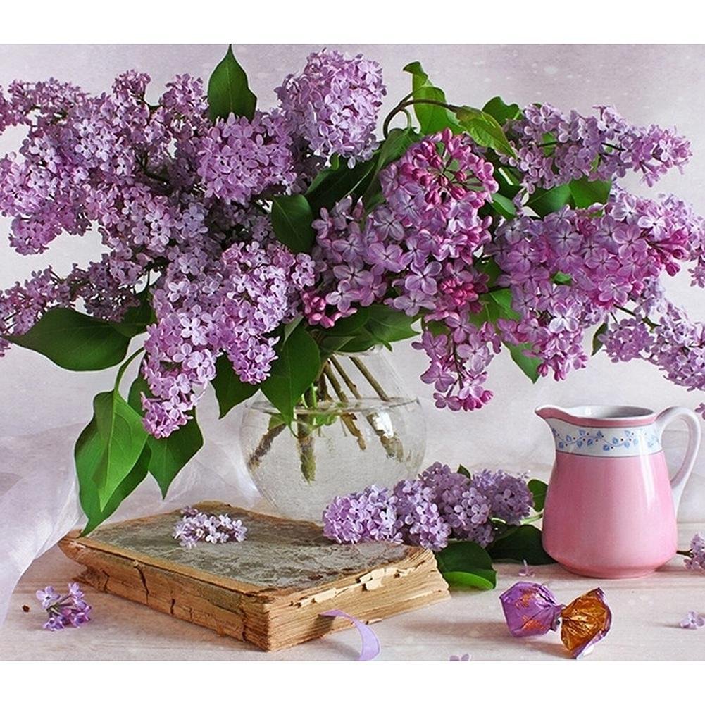 Diamond Painting Partial Round Purple Flowers