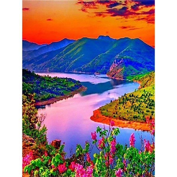 Diamond Mosaic Embroidery Kit Colorful Mountain Waterfall