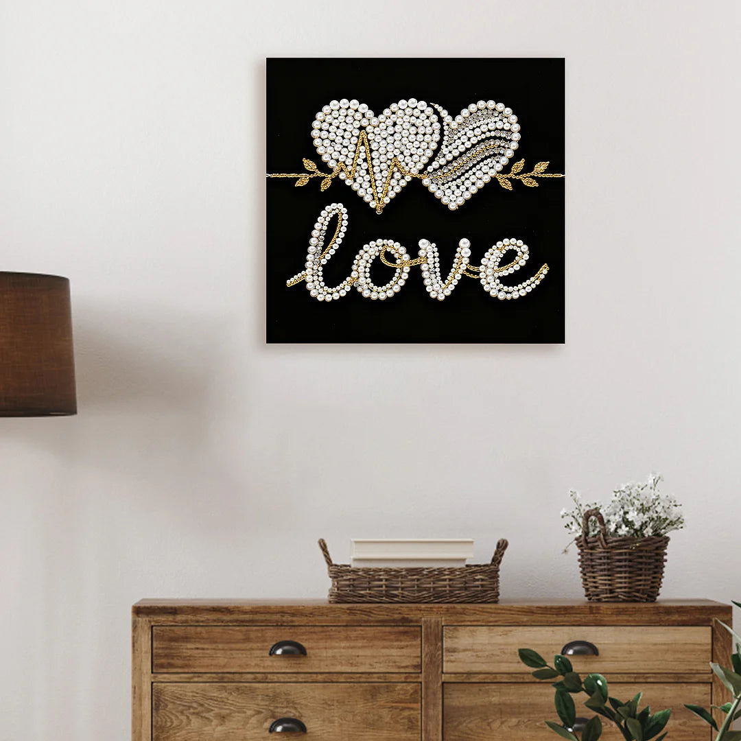 DIY Pearl Painting With Frame - Handmade Self-Adhesive Pearls - Love (25*25cm)