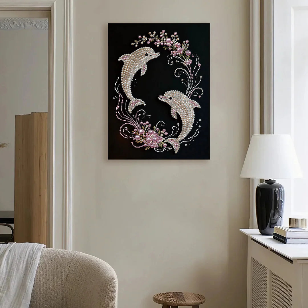 DIY Pearl Painting With Frame - Handmade Self-Adhesive Pearls - Dolphin (30*40cm)