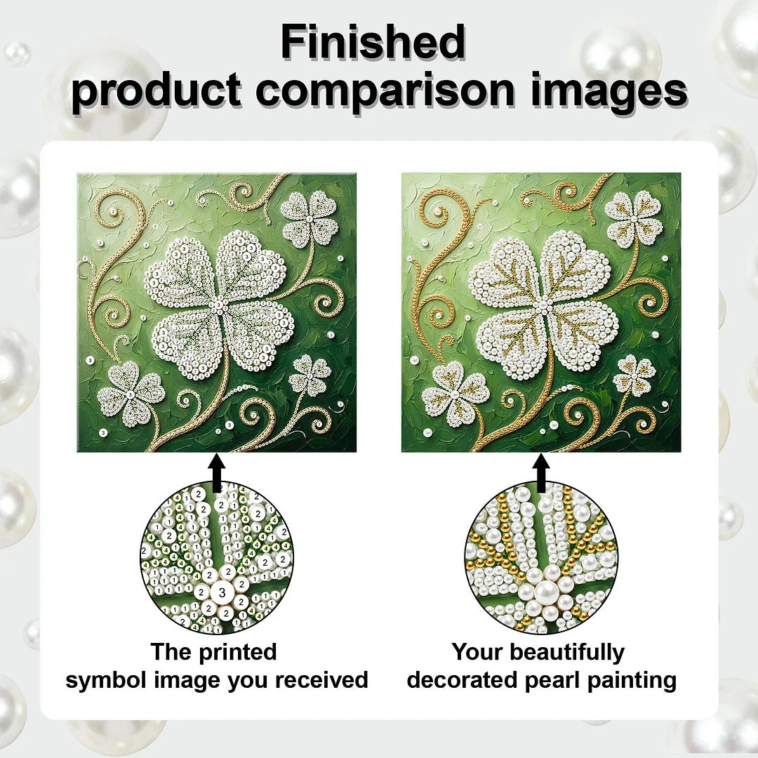 DIY Pearl Painting With Frame - Handmade Self-Adhesive Pearls - Four-Leaf Clover (25*25cm)