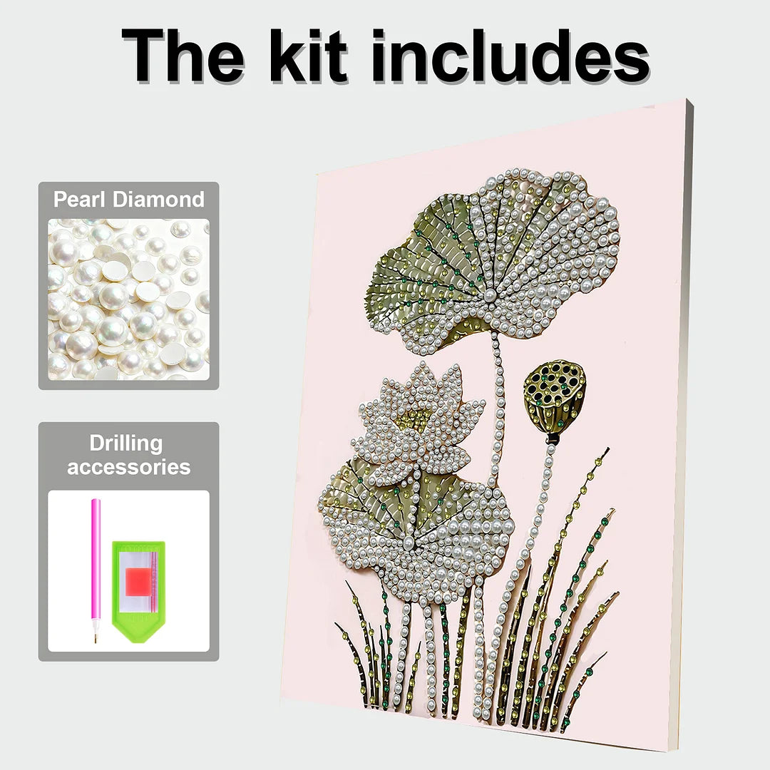 DIY Pearl Painting With Frame - Handmade Self-Adhesive Pearls - Lotus (30*40cm)