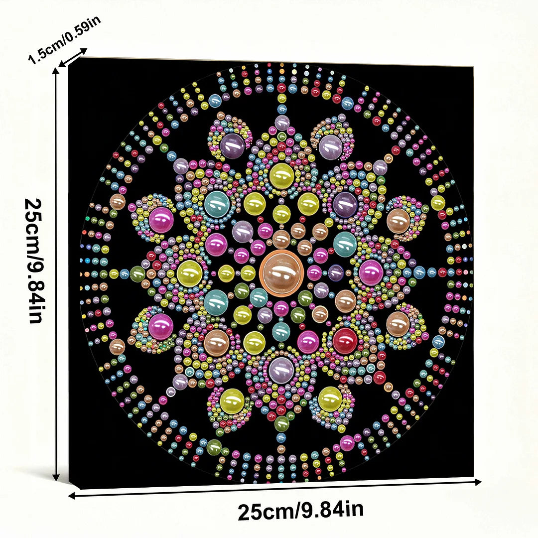 DIY Pearl Painting With Frame - Handmade Self-Adhesive Pearls - Color Bloom Mandala (25*25cm)