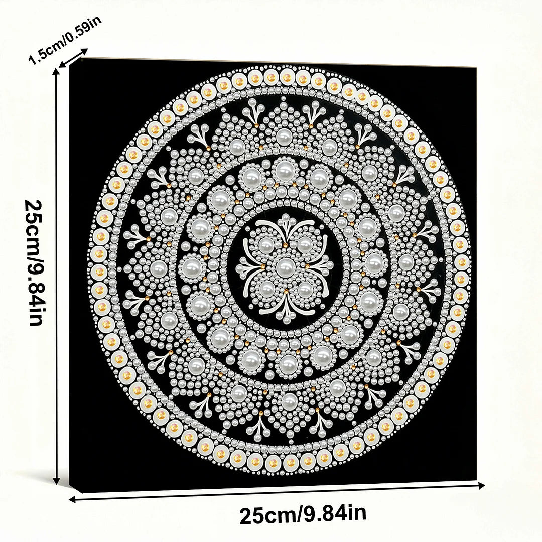 DIY Pearl Painting With Frame - Handmade Self-Adhesive Pearls - Classic Silver Mandala (25*25cm)