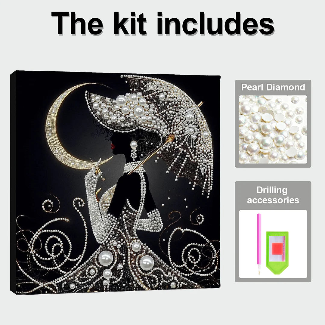 DIY Pearl Painting With Frame - Handmade Self-Adhesive Pearls - Lady (30*30cm) M
