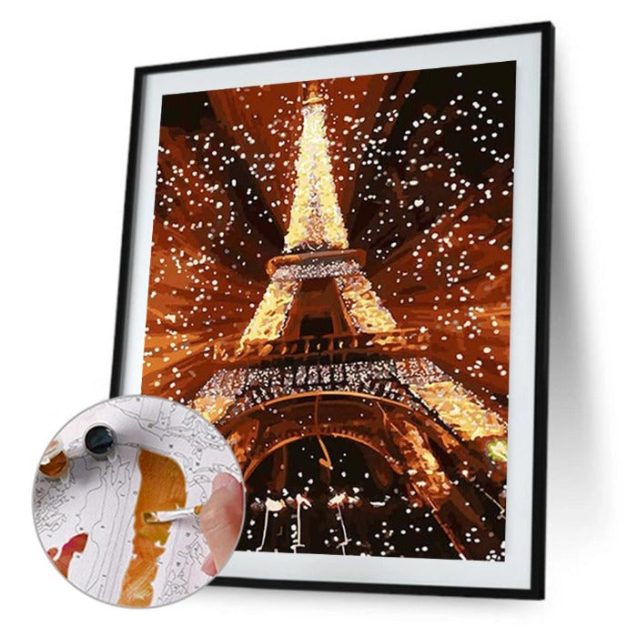 Hand Painted Drawing Acrylic Canvas Iron Tower Modern Wall Art Craft Decor