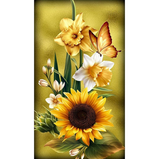 5D Diy Diamond Painting Kit Full Round Beads Yellow Flower (30*48cm)