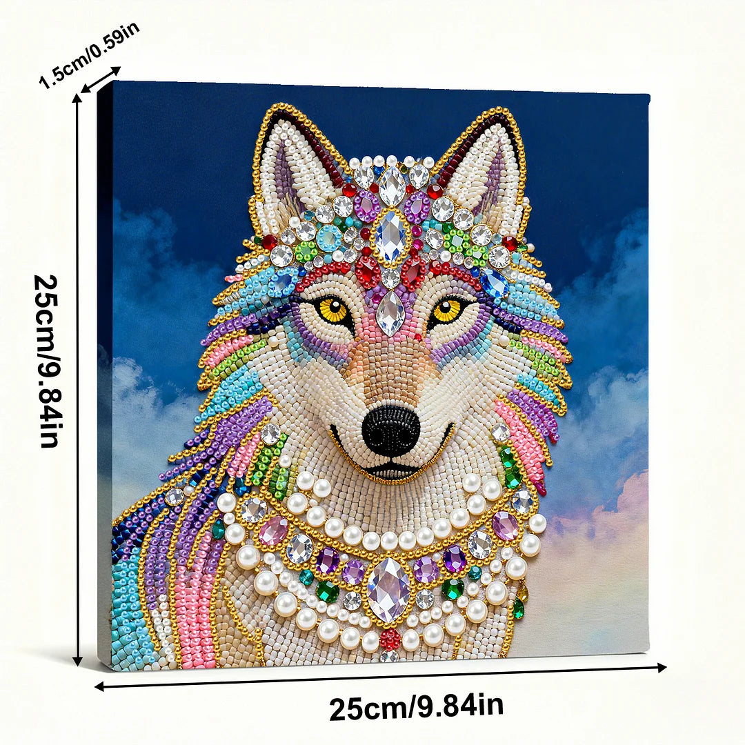 DIY Pearl Painting With Frame - Handmade Self-Adhesive Pearls - Wolf (25*25cm)