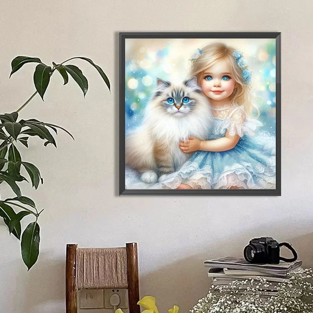 Diamond Painting - Full Round / Square - Cat and Girl Q