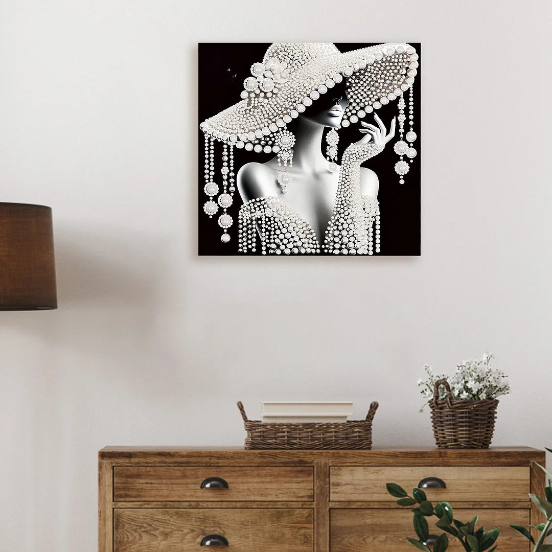 DIY Pearl Painting With Frame - Handmade Self-Adhesive Pearls - Hat Elegance (30*30cm)
