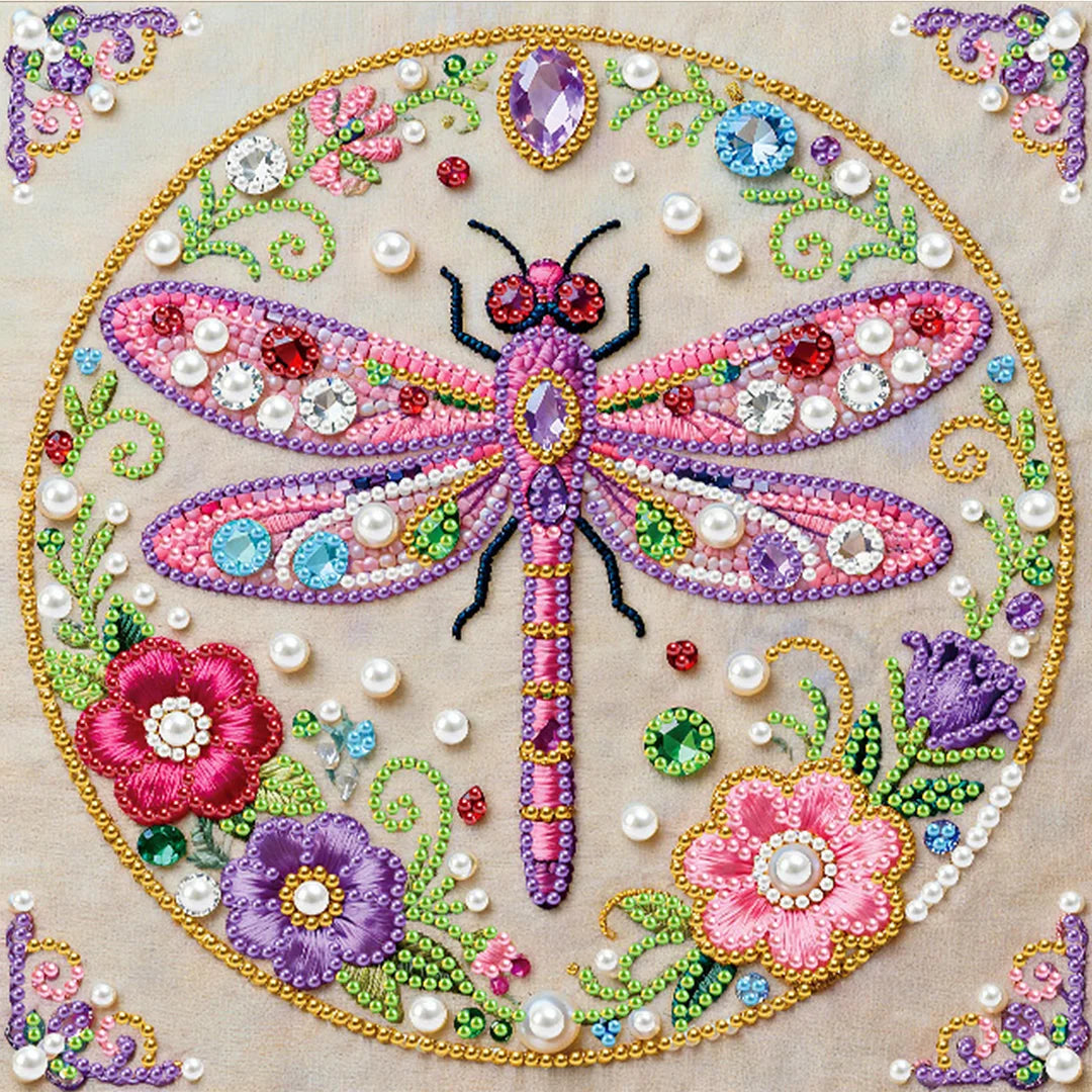 DIY Pearl Painting With Frame - Handmade Self-Adhesive Pearls - Dragonfly (25*25cm) B