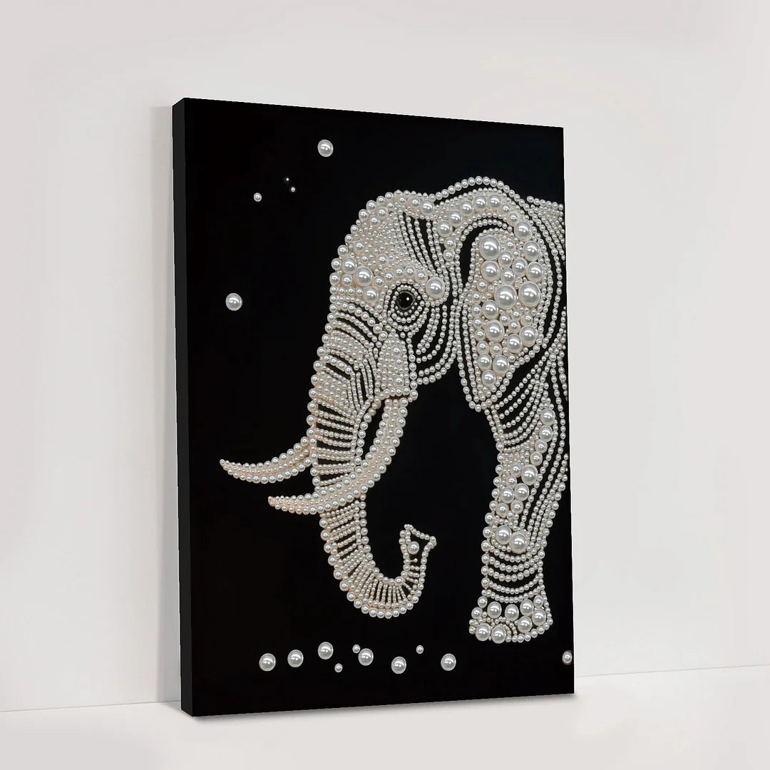 DIY Pearl Painting With Frame - Handmade Self-Adhesive Pearls - Elephant (30*40cm)