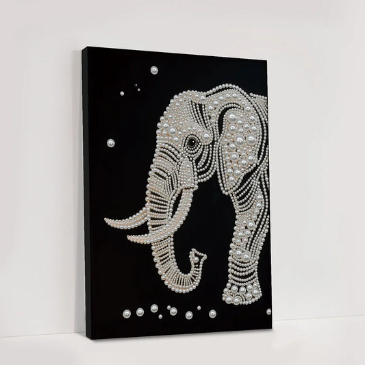 DIY Pearl Painting With Frame - Handmade Self-Adhesive Pearls - Elephant (30*40cm)